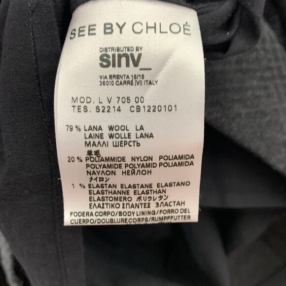 See by Chloe women's dark gray sawtooth plaid wool blend sheath dress SZ 6 - Picture 10 of 12